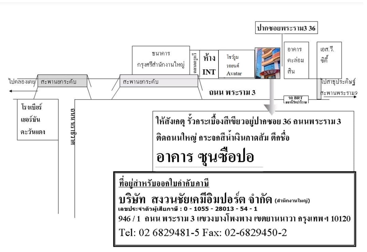 แผนที่เส้นทางมายังสำนักงานใหญ่ บริษัท สงวนชัยเคมีอิมปอร์ต จำกัด บนถนนพระราม 3